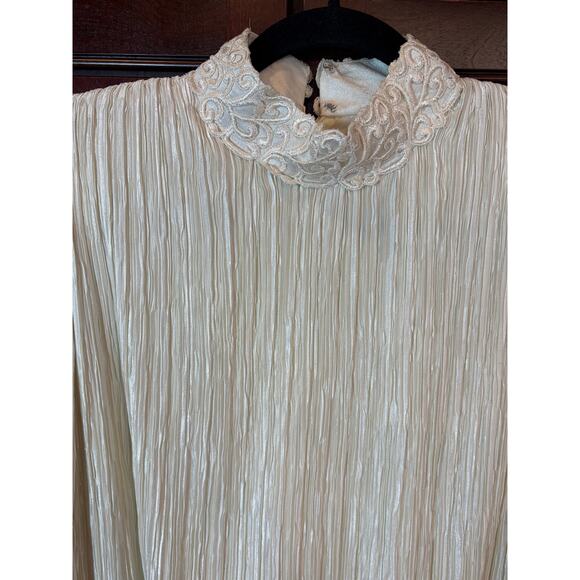 Vintage Pierre Labiche Cream Pleated Dress with Lace Detail Size 10 - Picture 12 of 15